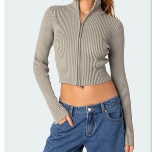 Double zipper army green/sage green sweater